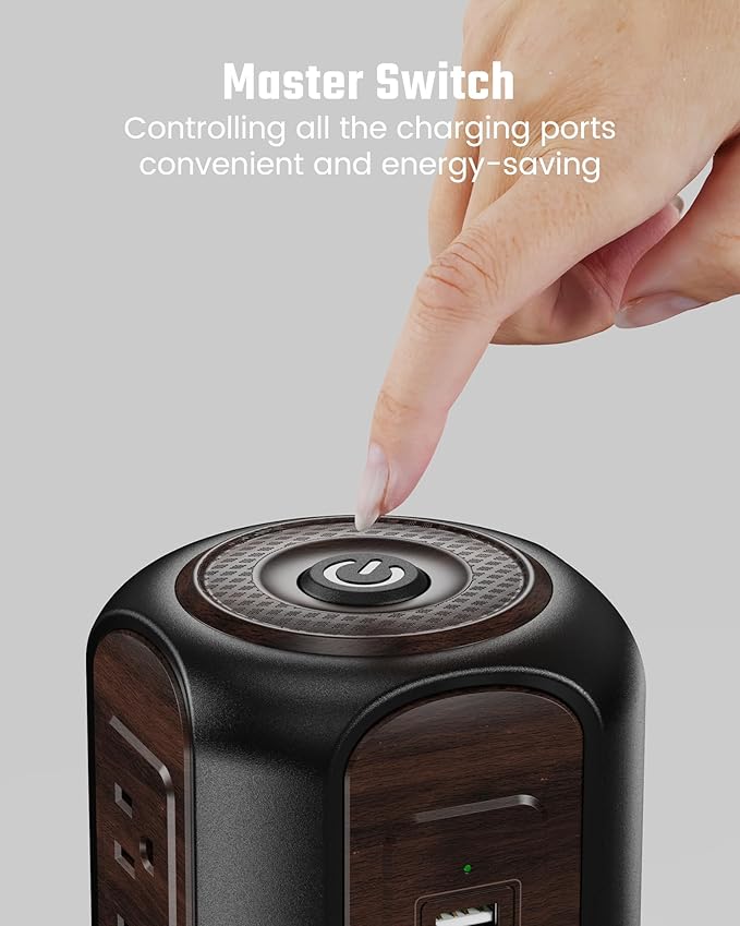 SUPERDANNY Power Strip Tower Surge Protector, 10 Ft Extension Cord with Multiple Outlets, 9 Outlets, 4 USB Ports (2 USB C), 1080 Joules, 3-Prong, Grounded, Desktop Charging Station for Home, Office