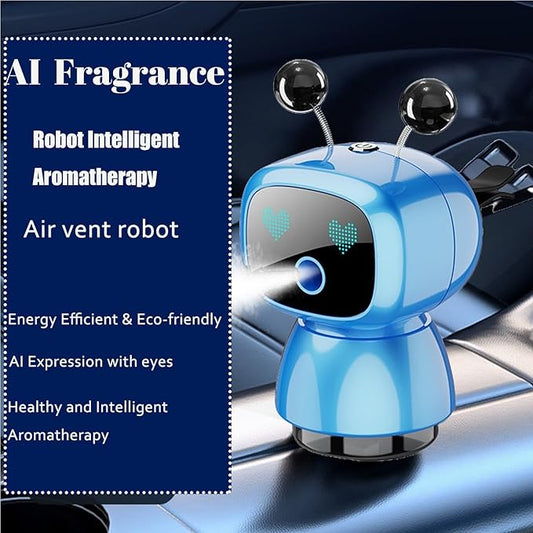 Robot Intelligent Aromatherapy Machine, Smart Cute Robot Car Air Freshener - Fine Spray/Fillable/Four-Gear Adjustment/Vibration Sensing/On-Off/Large Capacity Long-Lasting Fragrance/V3 (Blue, Ocean)