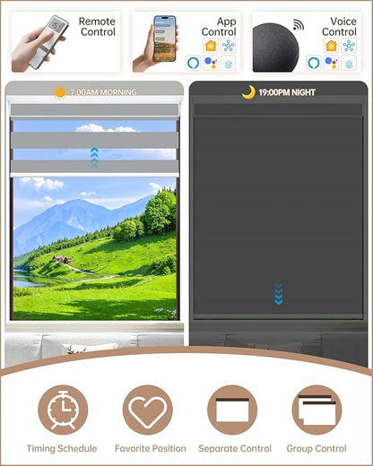 Kincmo Motorized Blinds with Remote, Motorized Zebra Shades Work with Apple Homekit,Alexa,Google Home, Customized Electric Blinds with Remote,App,Voice Control (95% Blackout Gabriel Grey)