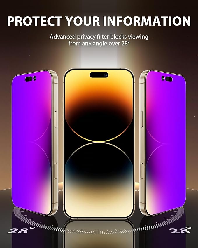 PDDKISS Compatible for iPhone 14 Pro Max Privacy Screen Protector Tempered Glass 6.7 inch Display, Gradient Colorful Anti Spy Light HD Easy Installation