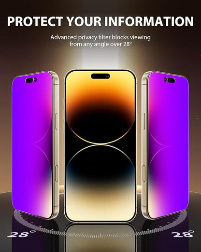 PDDKISS Compatible for iPhone 14 Pro Max Privacy Screen Protector Tempered Glass 6.7 inch Display, Gradient Colorful Anti Spy Light HD Easy Installation