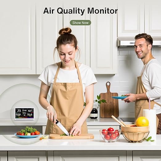 bonoch 16 in 1 Air Quality Monitor Indoor 7" Display 9 AQI+7 AQI Alerts, CO2 Monitor Air Quality Tester for CO2, TVOC, PM2.5 PM1.0 PM10, HCHO Temperature Humidity AQI & Time Air Quality Meter for Home