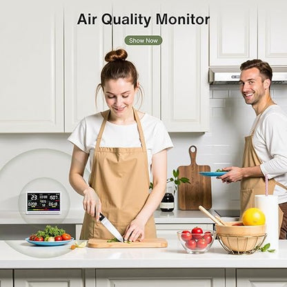 bonoch 16 in 1 Air Quality Monitor Indoor 7" Display 9 AQI+7 AQI Alerts, CO2 Monitor Air Quality Tester for CO2, TVOC, PM2.5 PM1.0 PM10, HCHO Temperature Humidity AQI & Time Air Quality Meter for Home