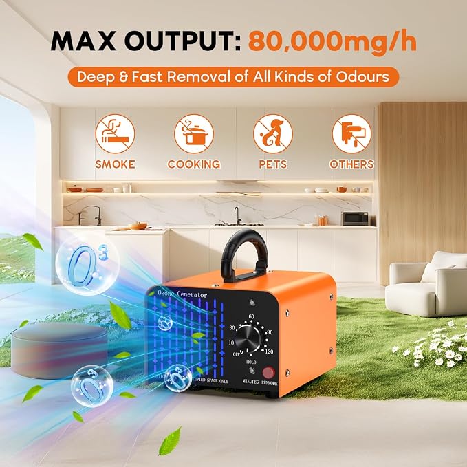 65000MG Ozone Odor Eliminator Generator for Home & Car Orange
