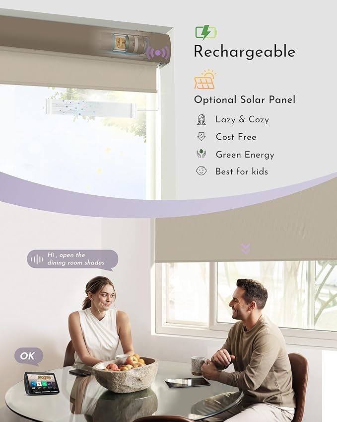 Graywind Motorized Roller Shade Blinds 100% Blackout Shades Cordless Waterproof Remote Control Window Automated Blinds with Valance Custom Size for Smart Home and Office, Coffee