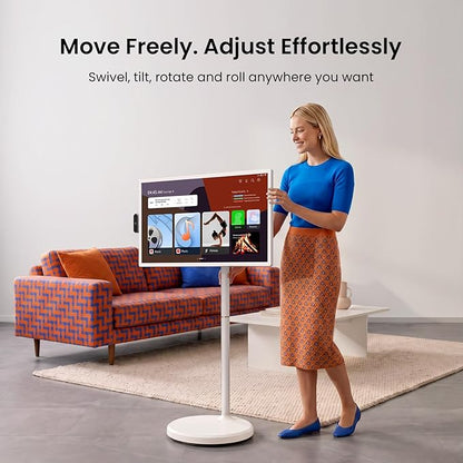 ApoloSign 32 Inch FHD Smart Portable TV on Wheels, Android 16 EDLA Certified, 128GB Storage, Built-in 15000mAh Battery, Voice Remote, Touch Screen TV with Rolling Stand for Home, Office - Gen2
