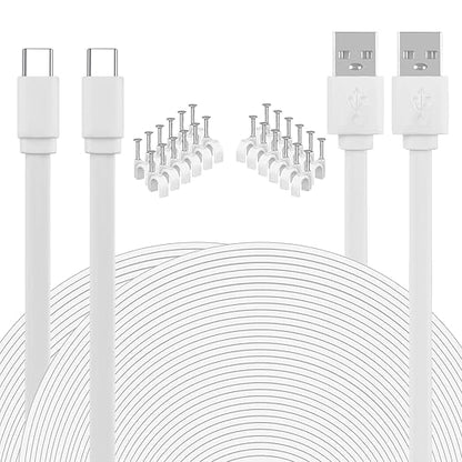 2 Pack USB C Cable for Security Camera Type C Charging Cord 33FT/10M Flat Long Power Supply Extension Wire Compatible with Yi Home CCTV Cam Outdoor Indoor Waterproof White