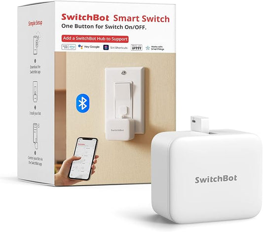 Switchbot Smart Switch Button Pusher (Bluetooth) – Fingerbot for Rocker Switch/One-Way Buttons, App Timer Control, No Wiring, Optional Hub Required for Voice/Remote, White
