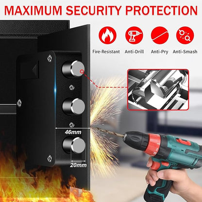 1.8 Cub Small Fire Safe for Home Use, Digital Security Safes Fireproof Waterproof with Combination Lcok and Removable Shelf, Anti-theft Fireproof Safe Box for Document Money Valuables