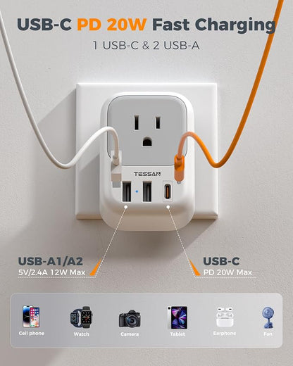 TESSAN 2 Prong to 3 Prong Outlet Adapter 2 Pack, US to Japan Plug Adapter