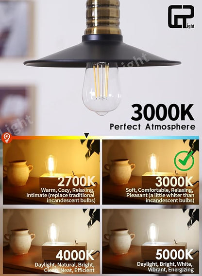 Dimmable Edison Bulbs, 6W 65W 650LM 3000K Soft White, ST58 = ST19 Vintage LED Light Bulb, 90+ CRI, E26 Medium Base, Clear Glass Style for Living Room, Bedroom, Home Decor, 10 Pack