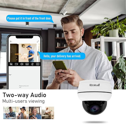 JideTech 10X Hybrid Zoom Outdoor 4K PTZ PoE IP Dome Camera, Auto Tracking, Pan Tilt Security Camera with IR Night Vision, Human/Vehicle Detection, Two Way Talk, SD Card Slot,IP66, for Onvif NVR