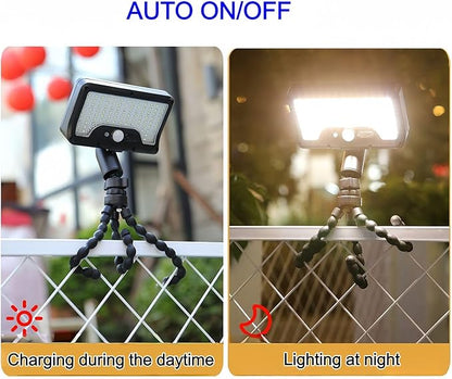 HULPPRE Solar Motion Sensor Lights Outdoor with Octopus Stand,Clip On, 92 LEDs,IP65 Waterproof, 360° Rotatable, 3 Modes Wall Lamp,for Front Door, Yard, Patio, Deck, Camping