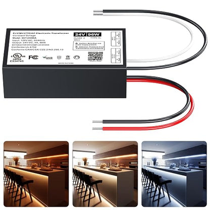 96W Dimmable LED Driver 24V,Triac ELV/MLV LED Transformer Compatible with Lutron&Leviton Switches,Dimmable Led Power Supply for Indoor/Outdoor L-E-D Lights,UL&FCC-Listed