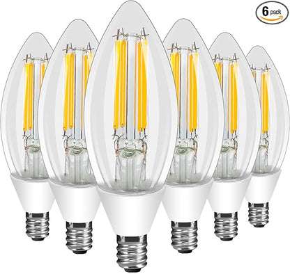E12 Dusk to Dawn Light Bulbs, C35 B11 5W 60W Equivalent 500LM 5000K Daylight Photocell Sensor Filament Candelabra Bulbs, Auto ON/Off Edison Bulbs for Outdoor Garage, Porch, 6 Pack