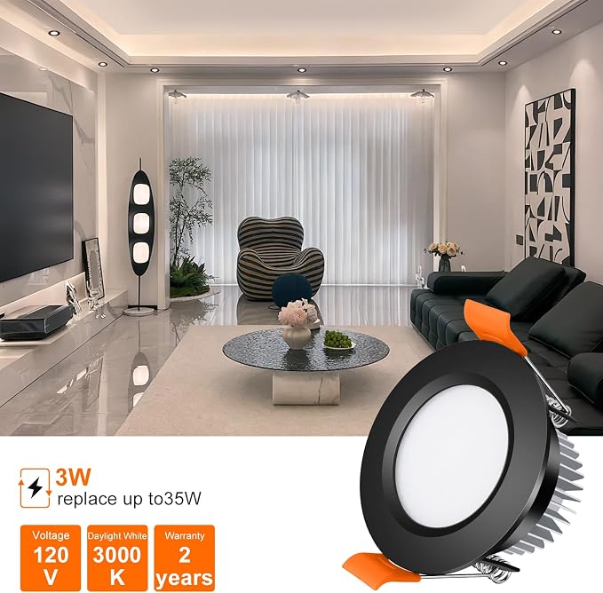inShareplus 2 Inch LED Recessed Lighting, Black Downlight Dimmable 3W (35W Equivalent), 3000K Warm White, CRI80, Recessed Light Fixtures with LED Driver (10 Pack