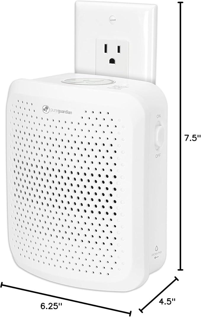 PureGuardian AP201W Pluggable Air Purifier with Nightlight, Odor-Eliminating Aromatherapy Essential Oil Pad Included, 7-in Pluggable Air Purifier, White