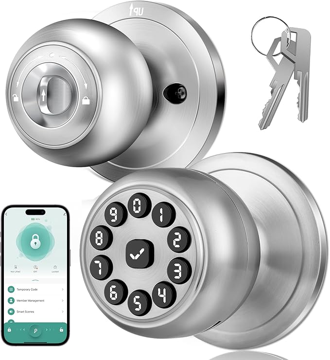 Smart Door Knob, Keypad Door Lock with Remote App Control, Code & Key, Auto-Lock,Keyless Entry Door Lock for Front Door,Easy-Install Locks for Home, Office & Apartment.