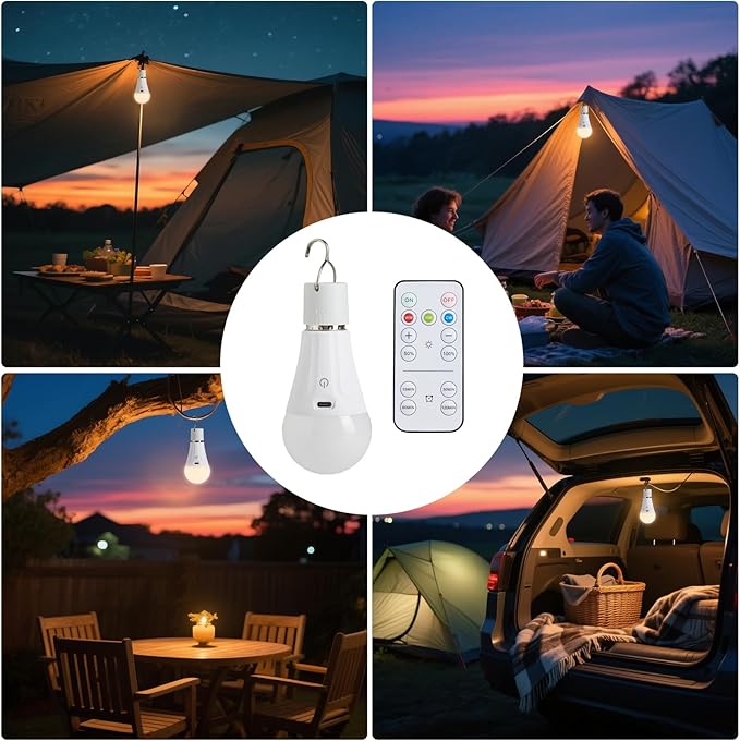 E26 Rechargeable Light Bulbs with Remote Control, Battery Operated A19 Light Bulb for Lamps, Dimmable, 3 Color Temperatures, Timer, Wireless Light Bulbs Small Size for Sconces, Non-Hardwired 2 Pack