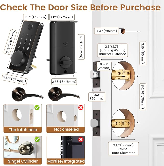 Keyless Entry Door Lock with 2 Handles, Biquole Electronic Keypad Deadbolt