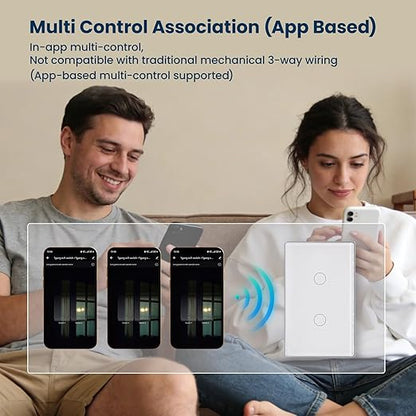 Smart Switch Aluminum Frame,2.5D Glass Panel,4.65 X 2.83 X 1.26 Inches,Need Neutral Wire,2.4GHz WiFi,Work with Tuya/Smart Life,App/Voice Control,White 2 Button