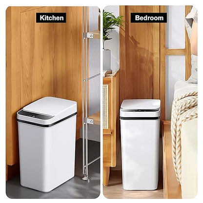3 PACK - Bathroom Garbage Can with a Lid - 2.5 Gallon Automatic Trash Cans Touchless - Bedroom, Office - Small Smart Trash Can - Plastic, Narrow, Auto Open - Motion Sensor Trash can Bathroom ( White )