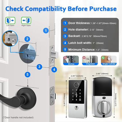 Smart Door Lock Deadbolt, Keyless Entry Door Lock with Fingerprint & Keypad,App Control,Auto Lock,Electronic Digital Lock for Front Door Home Apartment Rental,Easy Installation,Satin Nickel Silver