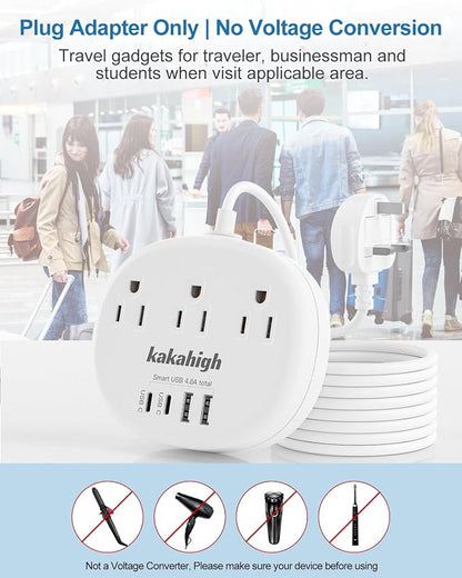 UK Adapters for Travel(13A), 3FT UK Power Strip