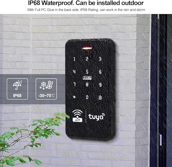 WiFi Tuya Door Access Control System Kit IP68 Waterproof RFID Keyboard 125KHz 13.56MHz Smart Phone APP Unlock + Power Supply +10pcs Keyfobs (Without Lock)
