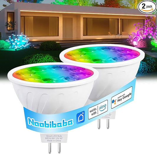 MR16 LED Bulb Color Changing MR16 Smart LED Bulb Wifi Color Changing Light Outdoor Compatible With Alexa Google Assistant, 16 Million Colors Rgbcw, 2.4Ghz Wifi & Bluetooth, Music Sync,2-Pack