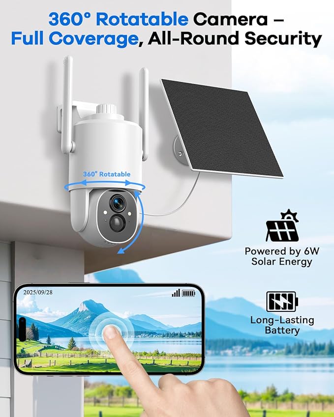 Thybro 4G LTE No WiFi Outdoor Surveillance Camera - Solar Powered, HD 2K, Motion Detection, 360° PTZ, Night Vision, Wireless, DIY Installation for Home, Farm & Business