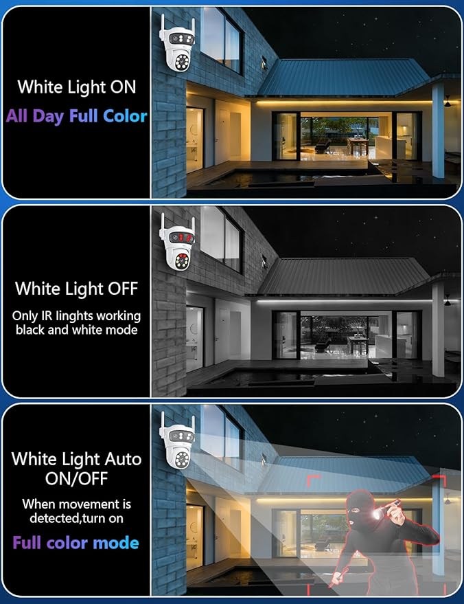 Wireless Security Camera System Triple 3Lens Camera 5G/2.4G WiFi 4pcs 6MP 2K HD PTZ Dome Cameras System with Color Night Version,Automatic Cruise,Motion Detection,1TB HDD, 16CH