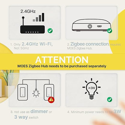 MOES Zigbee Smart Switches 4 Gang, No Neutral Wire, Require MOES Zigbee Hub, Inteligente Single Pole Light Switch, Compatible with Alexa Google Assistant, Support Tuya Smart Life