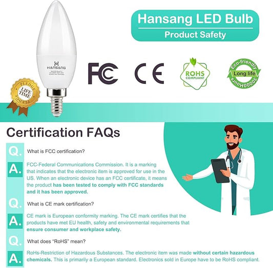 12 Pack E12 LED Candelabra Light Bulbs 60W Equivalent, 5000K Daylight White, Chandelier Bulb Small Base, 600 Lumens CRI85+ 120V Type B Candle Light, 6W B11 for Ceiling Fan, Non-Dimmable