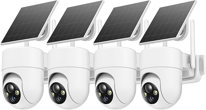 Oculview 2K Solar Security Cameras Wireless Outdoor, 4PCS Outdoor Camera Wireless with 360° View, Cameras for Home Security with Color Night Vision, Only Support 2.4GHz Wi-Fi, 4 Pack, White