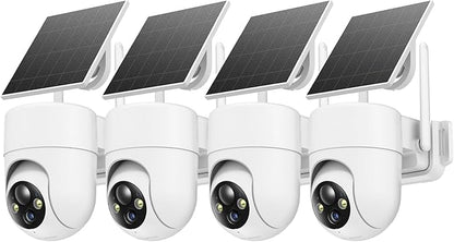 Oculview 2K Solar Security Cameras Wireless Outdoor, 4PCS Outdoor Camera Wireless with 360° View, Cameras for Home Security with Color Night Vision, Only Support 2.4GHz Wi-Fi, 4 Pack, White