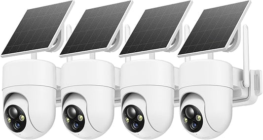 Oculview 2K Solar Security Cameras Wireless Outdoor, 4PCS Outdoor Camera Wireless with 360° View, Cameras for Home Security with Color Night Vision, Only Support 2.4GHz Wi-Fi, 4 Pack, White