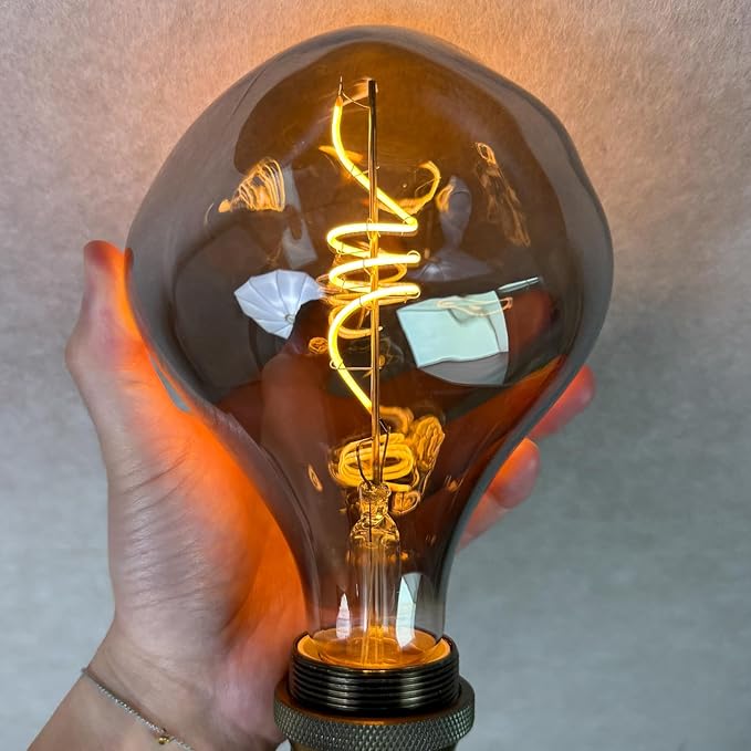 G40 LED Edison Bulb, Smoke Gray Hand-Blown Hard Glass, 4W (25W Incandescent Equivalent), 110-130V, E26, 2000K Warm Yellow Light, 200LM, Dimmable, for Indoor Decorative Lighting (Alien)