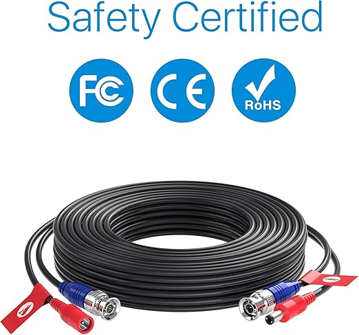 ZOSI 1 Pack 33ft (10 Meters) All-in-one Video Power Cable,BNC Extension Surveillance Camera Cables for CCTV Video Security DVR Systems (Included 1X BNC Connectors and 1X RCA Adapters)