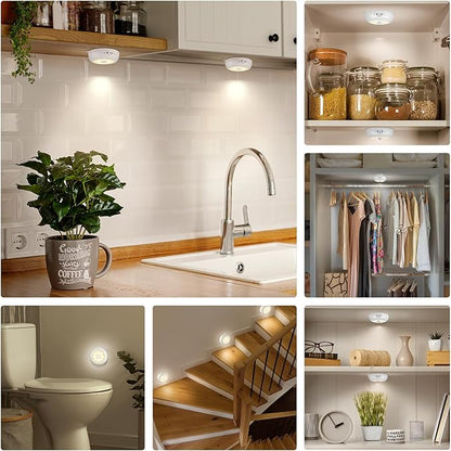 BLS 3.3” Motion Sensor Light Indoor AA Battery Powered, Under Cabinet Lighting Battery Operated, Magnetic Stick on LED Puck Nights Lights for Kitchen, Wall, Stair, Dimmable, 3000K Warm White (3 Pack)