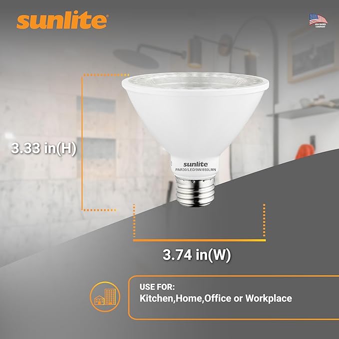 Sunlite LED PAR30 Short Neck Flood Light Bulb, 9 Watt, (75W Equivalent), 850 Lumens, Medium Screw (E26) Base, Dimmable, ETL Listed, 3000K Warm White, 6 Count