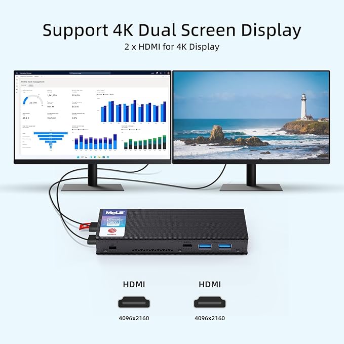 MeLE PCG02 Pro Fanless N100 Mini PC Stick 8GB LPDDR4x 256GB eMMC Win11pro Slim Micro Computer Stick Dual HDMI 4K Display WiFi 5 BT5.1 GbE, Support PD3.0 Protocol, on IoT, Digital Signage, MES, WMS