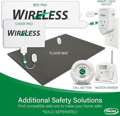 Smart Caregiver Wireless Bed Alarm System - Cordless Weight Sensing Bed Alarm Pad (10” x 30”) with Remote Alert Monitor, Free Individual Cleaning Wipes and Liberty 7 Day Pill Box