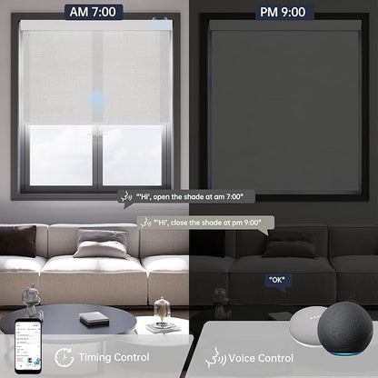 Motorized Blinds with Remote, Light Filtering Smart Blinds for Windows Automatic Roller Shades Compatible with Alexa, Motorized Shades Customized for Living Room Home Office (Plain White)
