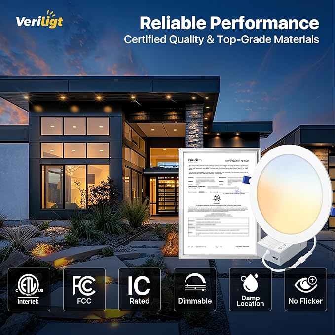 24 Pack 8 Inch LED Recessed Light, Dimmable, Damp Rated, 5CCT Selectable, 18W 1600LM, 120V, Silm Canless Wafer Ceiling Light, ETL&FCC