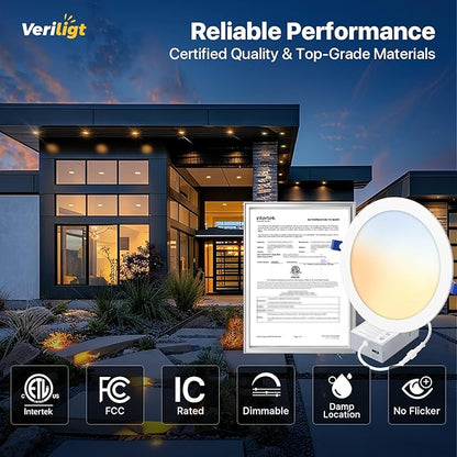 6 Pack 8 Inch LED Recessed Light, Dimmable, Damp Rated, 5CCT Selectable, 18W 1600LM, 120V, Silm Canless Wafer Ceiling Light, ETL&FCC