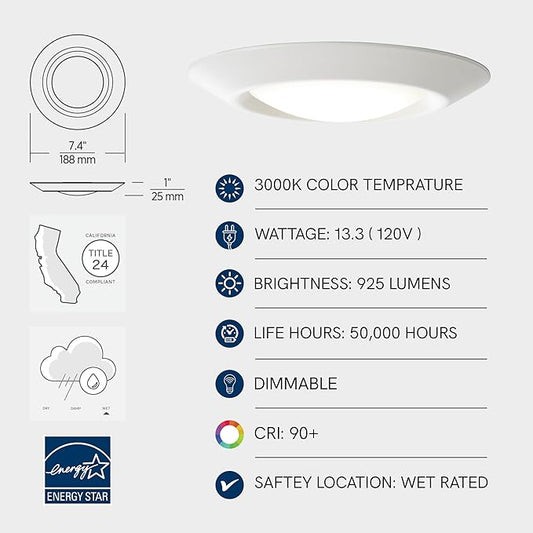 Sea Gull Lighting 14550S-15 Generation Lighting Traverse Lyte Round 6 in. 3000K, Canless Integrated LED Recessed Light, 925 Lumens, 90 CRI, T24 Complaint, Wet Rated in White Finish (1)