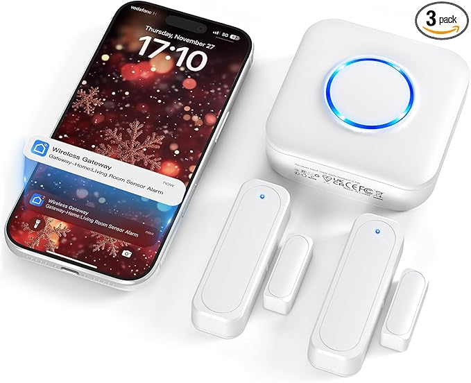 PHYSEN WiFi Door Sensor, Smart Window Alarm with App Alert, 500ft Range, 32 Chimes, Free-App-Notification