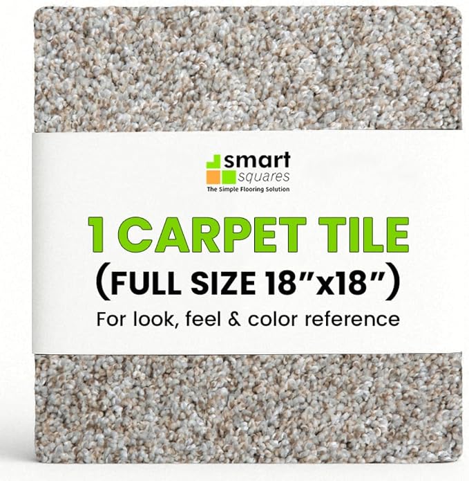 Smart Squares Easy Street Premium Plush Carpet Tiles, Made in USA – 18x18 Peel and Stick Floor Tiles with Attached Padding – Seamless DIY Carpet Squares (2.5 Sq Ft, 1 Tile, 815 Iron Frost)