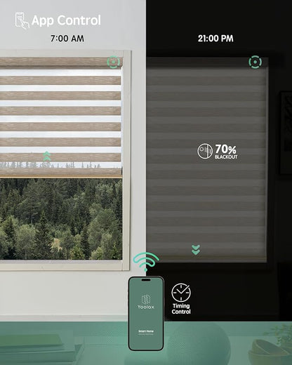 Yoolax Motorized Blinds with Remote, Motorized Zebra Blinds Compatible with Alexa, Privacy Motorized Blinds, Zebra Shades for Windows Custom Size(V-Jungle Coffee)